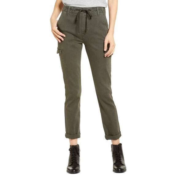 PAIGE CHRISTY CARGO DRAWSTRING PANTS IN OLIVE GREEN NWT WOMEN'S SIZE 25 - Picture 1 of 16